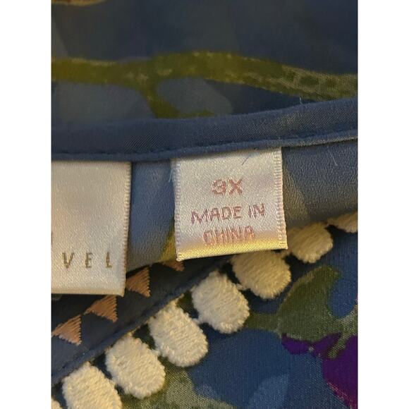 Belle Kim Gravel blue floral embroidered lined blouse 3X flowy business - Picture 6 of 8